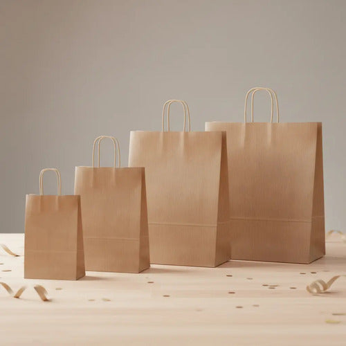 Bolsa Papel Kraft Con Manija 90gr  13.5x22.5x7.5 Cm X 12 Pcs