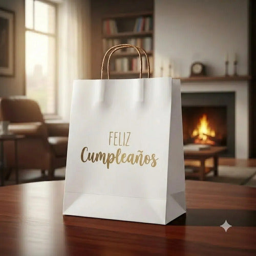 Bolsas Papel Regalo Feliz Cumpleaños 25x20x12cm -6 Unidades Blanco Feliz Cumpleaños