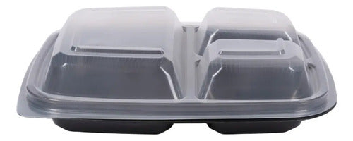 Portacomida Desechable Negro 3 Divisiones Tapa X 12 Unidades Negro