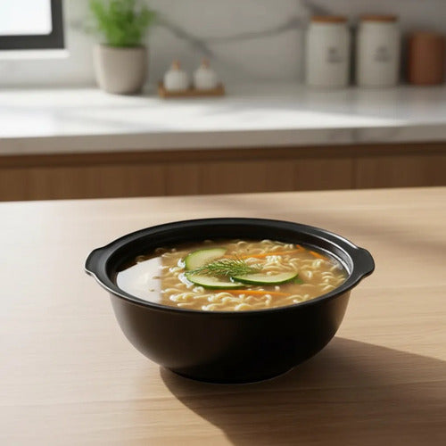 Contenedor Plástico Cazuela/bowl 26 Oz Con Tapa X 25 Und Negro