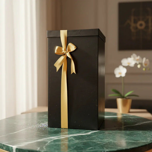 Caja Cartón De Lujo Forrada En Vinilo Negro 35x18x18cm Negro