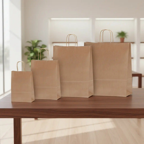 Bolsa Papel Kraft Con Manija 90gr  13.5x22.5x7.5 Cm X 12 Pcs