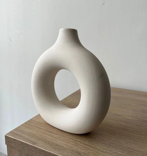 Jarrón Florero Decorativo Cerámica En Crudo 23x22x7cm Blanco Circular