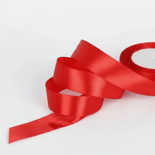 Cinta Roja Raso Tela Satin Moños 50 Mts X 2.5 Cm  Rojo