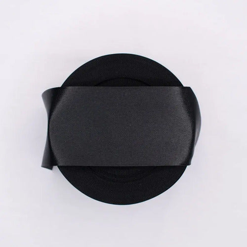 Cinta Color Negro Raso Tela Satín Moños 30 Mts X 62mm  Negro