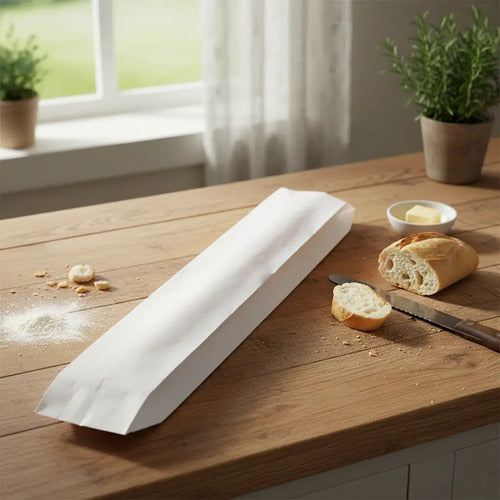 Bolsa Papel Ecológica Para Pan Baguette 62x10cm Beige