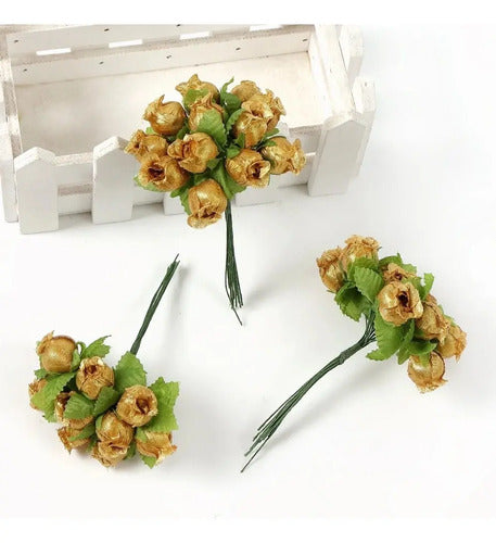 Mini Ramo Artificiales Dorado/plateado - 12 Ramos X 12 Rosas