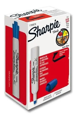 Marcador Permanente Azul Sharpie  Punta Cincel Caja X 12