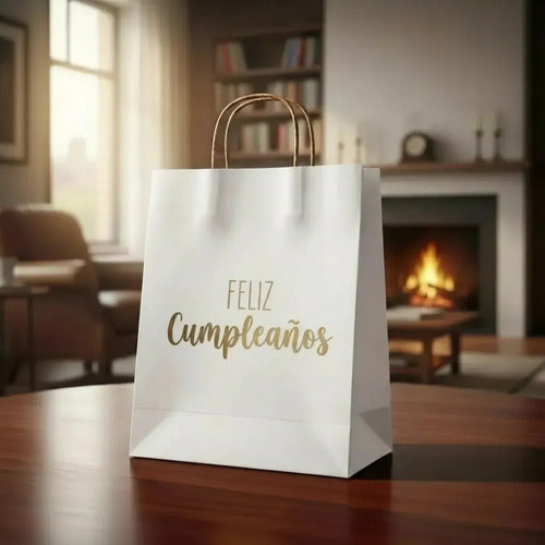 Bolsas Papel Regalo Feliz Cumpleaños 25x20x12cm -6 Unidades Blanco Feliz Cumpleaños
