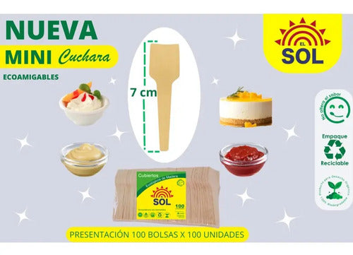 Mini Cuchara Madera 7cm X 100 Unidades Madera