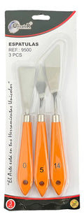 Set De Espátulas Acero Inoxidable Oleo Pintura X 3 Piezas Naranja