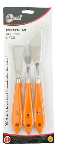 Set De Espátulas Acero Inoxidable Oleo Pintura X 3 Piezas Naranja