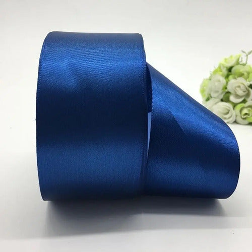 Cinta Azul Oscuro Raso Tela Satín Moños 30 Mts X 62mm  Azul