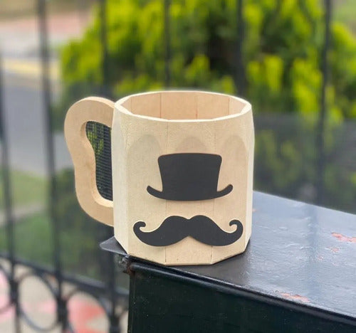 Vaso Decorativo Bigote Para Regalo 13x12 Cm   Madera