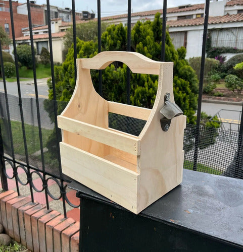 Canasta Madera Cervecero Con Destapador  25x16x28cm Madera Canasta