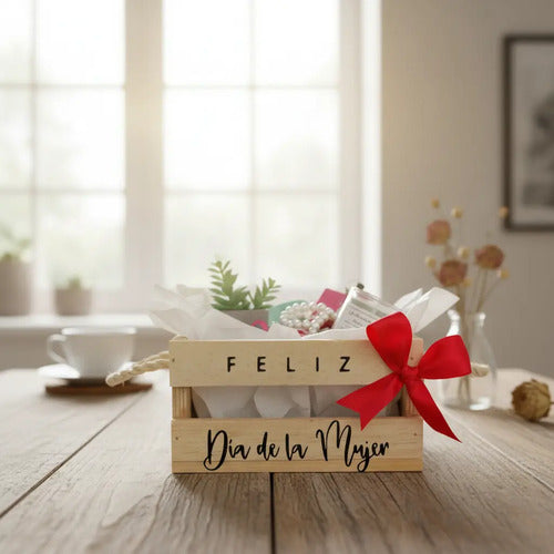 Caja Regalo Canasta Día De La Mujer 15x15x8 Cm Rojo