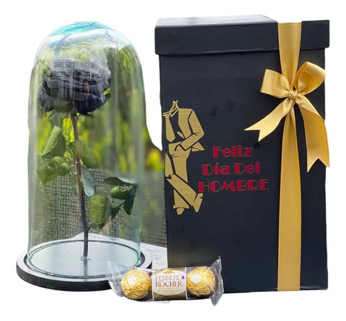 Rosa Preservada Cúpula Vidrio Ferrero Regalo Dia Del Hombre Negra Día Del Hombre