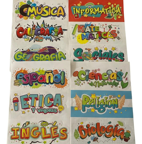 Títulos Escolares Adhesivos X 12 Materias