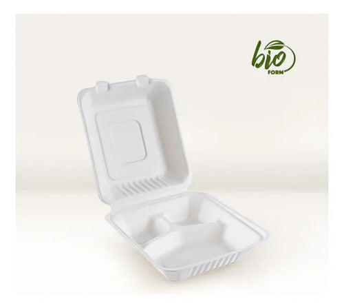 Portacomida Desechable Ecologico 3 Divisiones X 50 Unidades Blanco