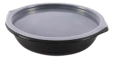 Contenedor Plástico Cazuela/bowl 26 Oz Con Tapa X 25 Und Negro