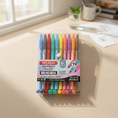 Boligrafo Semigel Tinta Con Aroma Offi Esco X 12 Colores 12 Colores Surtidos