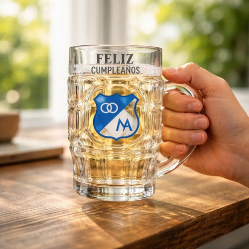 Vaso Cervecero Millonarios Feliz Cumpleaños Azul
