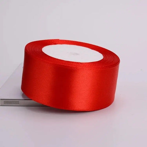 Cinta Color Rojo Raso Tela Satín Moños 30 Mts X 62mm  Rojo