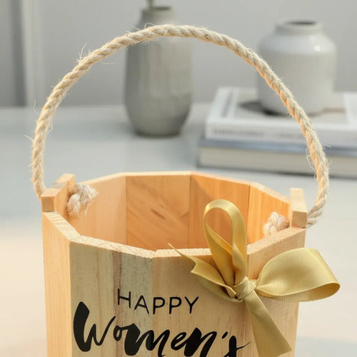 Cubeta De Madera Para Regalo Día De La Mujer 15x13cm Madera Cubeta