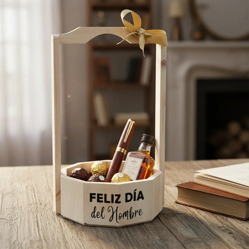 Canasta Madera Para Regalo Ancheta Dia Del Hombre 19x19x32cm Madera