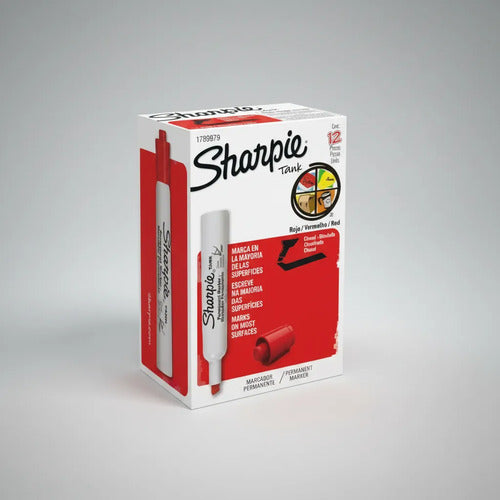 Marcador Permanente Rojo Sharpie Punta Cincel Caja X 12