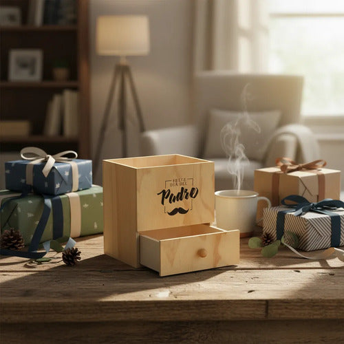 Caja Madera Para Regalo Ancheta Día Del Padre 20x20x18cm Madera