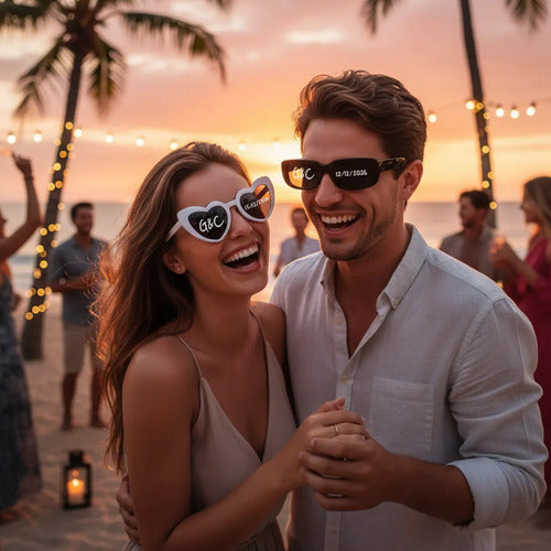 Gafas Personalizadas Mujer/hombre Boda Matrimonio X 2 Und Negro/blanco Corazon/rectangular