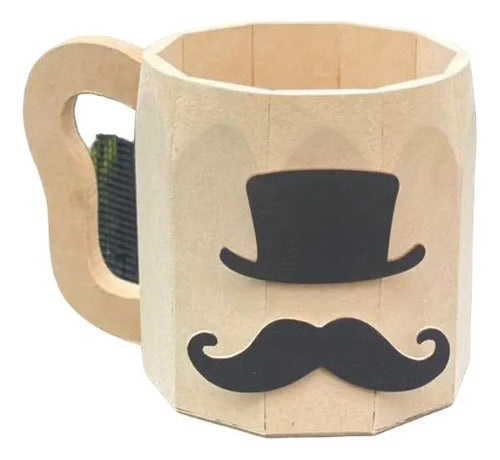 Vaso Decorativo Bigote Para Regalo 13x12 Cm   Madera