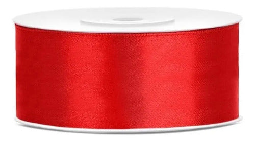 Cinta Roja Raso Tela Satin Moños 25 Mts X 3.5 Cm  Rojo