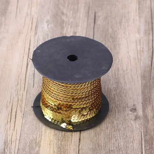 Rollo Cinta Dorada Decorativa Lentejuelas X 90 Mts