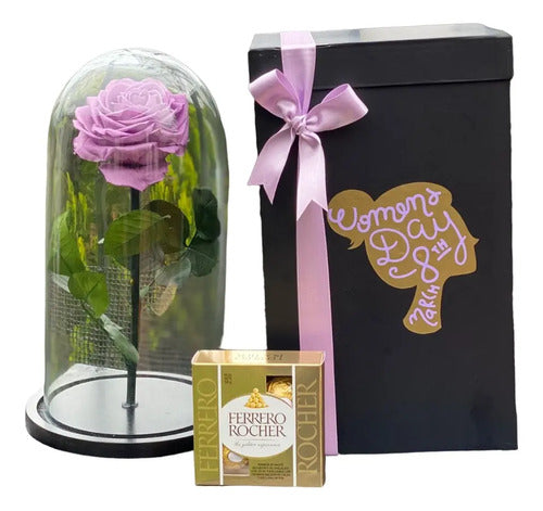 Rosa Preservada Cúpula Caja Regalo Ferrero Dia De La Mujer Segun Disponibilidad