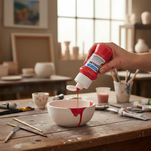 Pintura Cerámica Y Madera Destellos Color Rojo Vivo