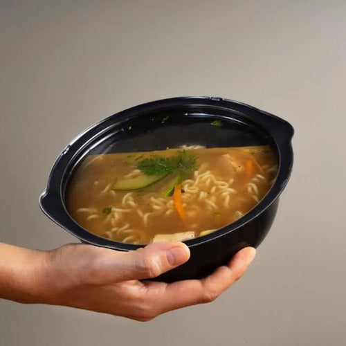 Contenedor Plástico Cazuela/bowl 26 Oz Con Tapa X 25 Und Negro
