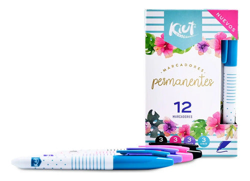 Marcador Permanente Kiut Punta Fina Surtido X 12 Unidades
