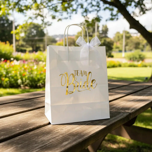 Bolsas Papel Damas De Honor Bodas 25x20x12.5cm - 12 Unidades Blanco Team Bride