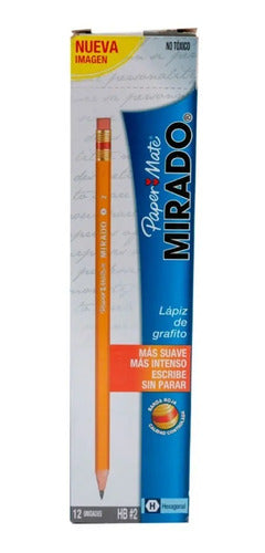 Caja De Lápices Negro Con Borrador Paper Mate X 12 Unidades