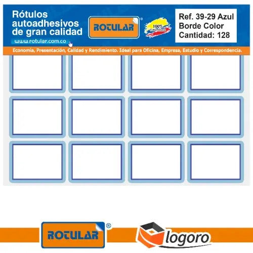 Rotulo Autoadhesivo Azul 39x29mm X 128 Pcs - Ref. 39-29 Azul