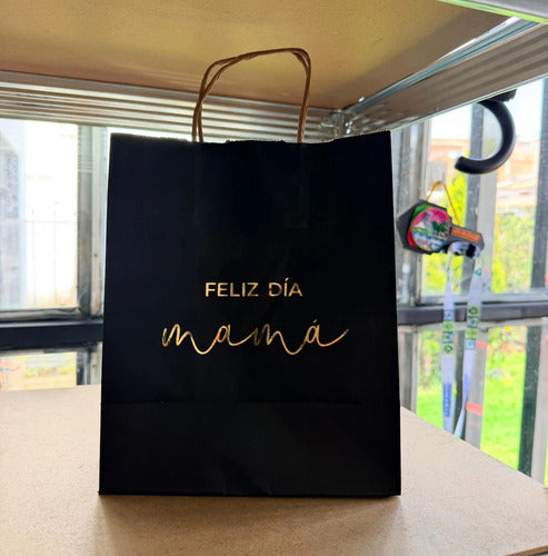 Bolsas Papel Regalo Día De La Madre 25x20x12cm - 12 Unidades Negro Feliz Día Mamá