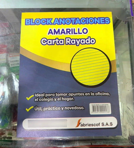 Block Carta Apuntes Anotaciones Rayado 50 Hojas - 6 Unidades