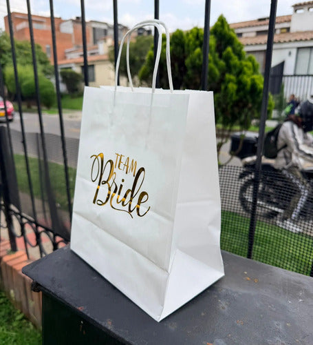 Bolsas Papel Damas De Honor Bodas 25x20x12.5cm - 12 Unidades Blanco Team Bride
