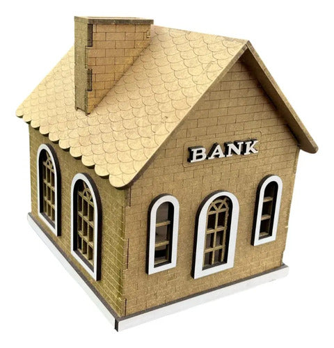 Alcancia Forma De Banco En Madera 18x17x13cm Banco Dorado Oscuro
