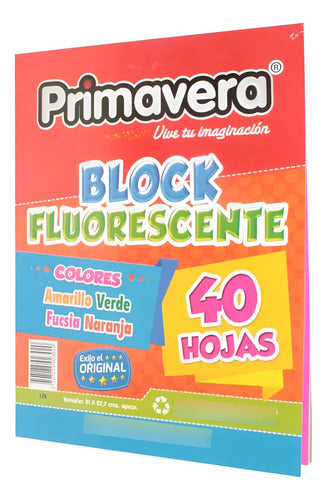 Block Papel Iris Colores Fluorescente/neón Carta X 40 Hojas  Fluorescente