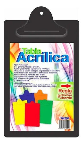 Tabla Planillero Tamaño 1/8 Gancho Plastico Icopel