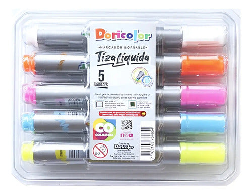 Marcador Borrable Tiza Liquida Doricolor X 5 Unidades