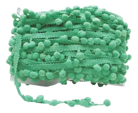 Cinta Bordada Con Pompones Verde Menta X 25 Mts Verde Menta Pompón